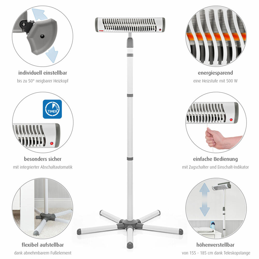 reer EasyHeat Flex Wickeltisch-Wärmestrahler, Heizstrahler mit Standfuß, Wärmelampe fürs Baby, 1 Heizstufe, Abschaltautomatik, 19050