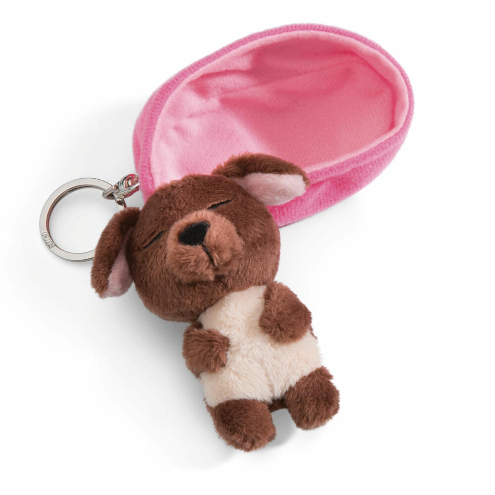 NICI Sleeping Pets Hund Schlüsselanhänger, Schlüssel Anhänger, Glücksbringer, Braun, 8 cm, 48832