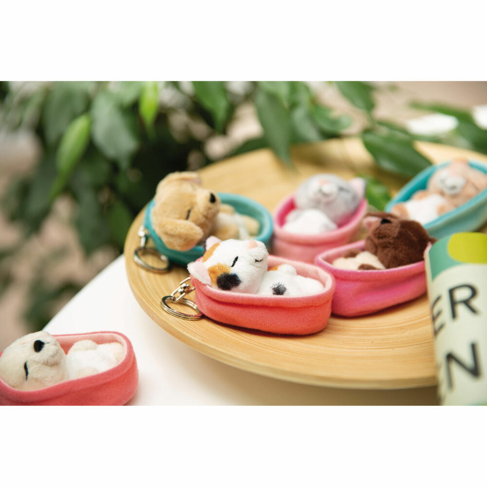 NICI Sleeping Pets Hund Schlüsselanhänger, Schlüssel Anhänger, Glücksbringer, Braun, 8 cm, 48832