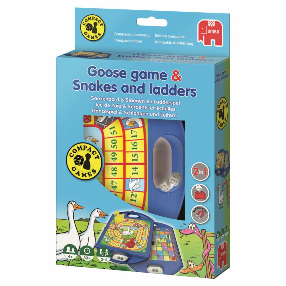Jumbo Games Goose Game & Snakes and Ladders Compact Game, Ladder Game, Board Games, Travel Game, from 4 years, 12765
