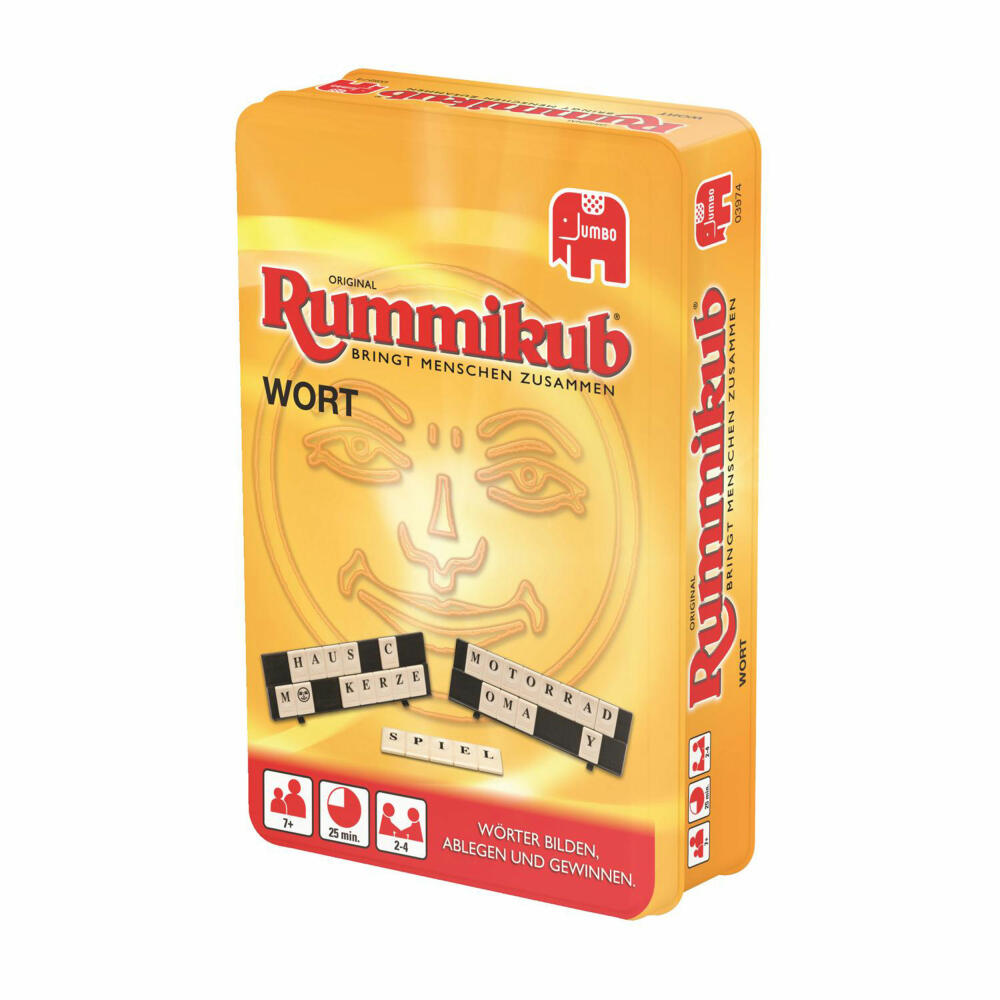 Jumbo Games Original Rummikub Word Compact in Metal Tin, Board Game, Family Game, Bring-Along Game, 3974