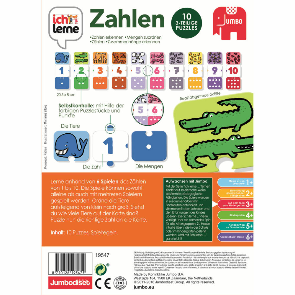 Jumbo Spiele ich lerne Zahlen, Lernspiel, Kinderspiel, Zählen Lernen, Kinder, ab 3 Jahre, 19547