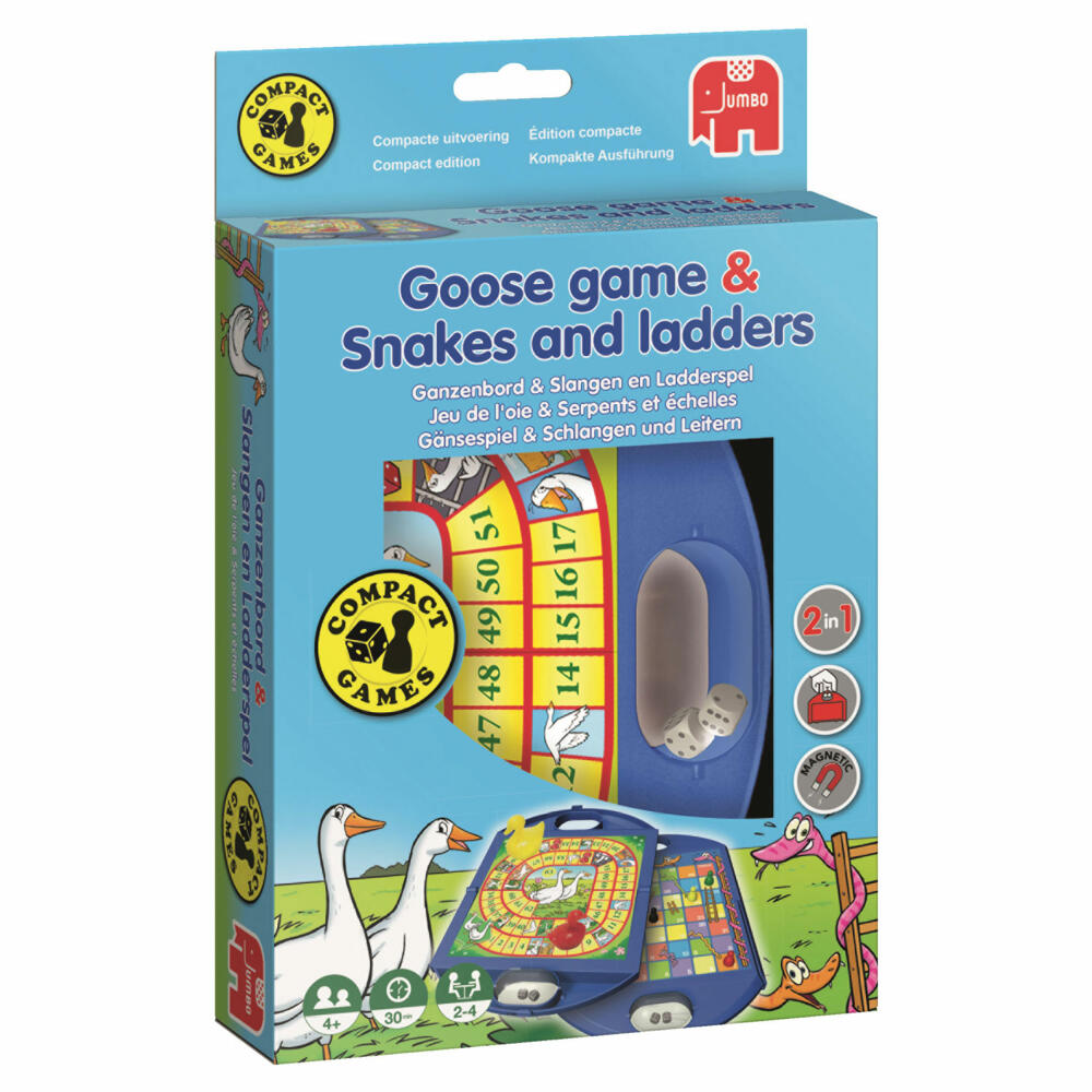 Jumbo Games Goose Game & Snakes and Ladders Compact Game, Ladder Game, Board Games, Travel Game, from 4 years, 12765