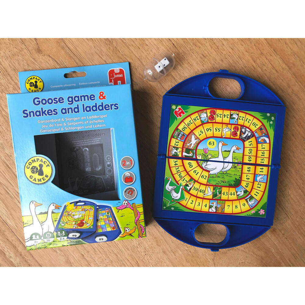 Jumbo Games Goose Game & Snakes and Ladders Compact Game, Ladder Game, Board Games, Travel Game, from 4 years, 12765