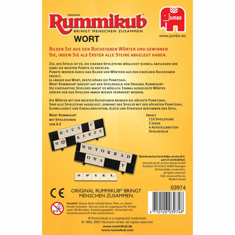 Jumbo Games Original Rummikub Word Compact in Metal Tin, Board Game, Family Game, Bring-Along Game, 3974