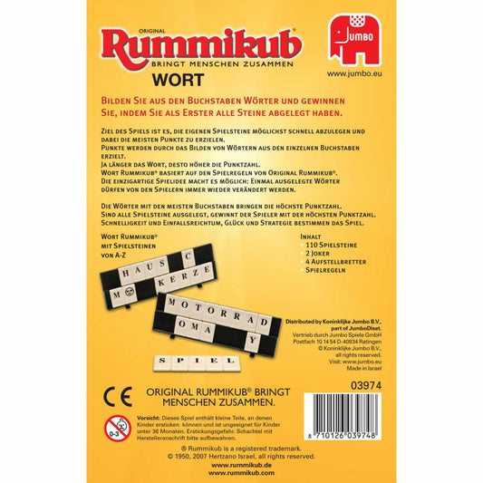 Jumbo Spiele Original Rummikub Wort Kompakt in Metalldose, Gesellschaftsspiel, Famiilienspiel, Mit-Bring-Spiel, 3974