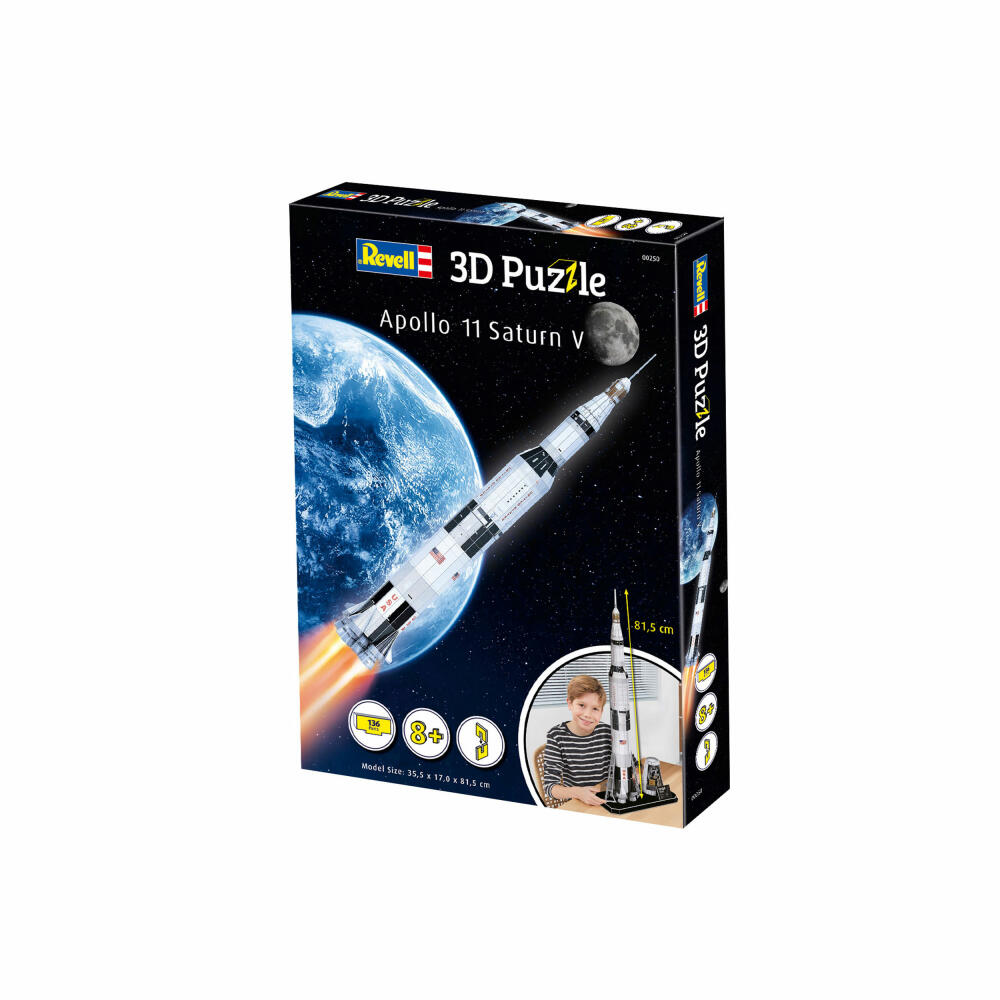 Revell 3D Puzzle Apollo 11 Saturn V, Raumfahrt-Rakete, 3D-Steckpuzzle, 136 Teile, 00250