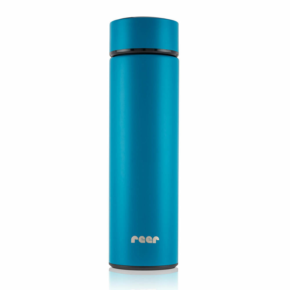 reer ColourDesign Edelstahl-Isolierflasche, Isoflasche, Thermoflasche, Iso Flasche, Petrolblau, 450 ml, 90013
