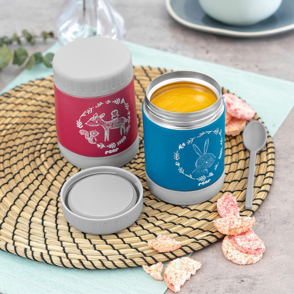 reer ColourDesign stainless steel warming box, thermo box, thermo container, baby food, petrol blue, 300 ml, 90411