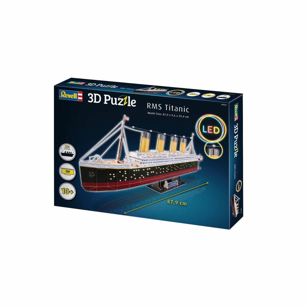 Revell 3D Puzzle RMS Titanic - LED Edition, Kreuzfahrtschiff, 3D-Bausatz, 266 Teile, 00154
