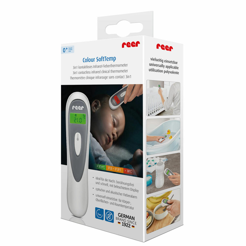 reer Colour SoftTemp 3in1 kontaktloses Infrarot-Fieberthermometer, Thermometer Digital, Fieber Messgerät, 98050