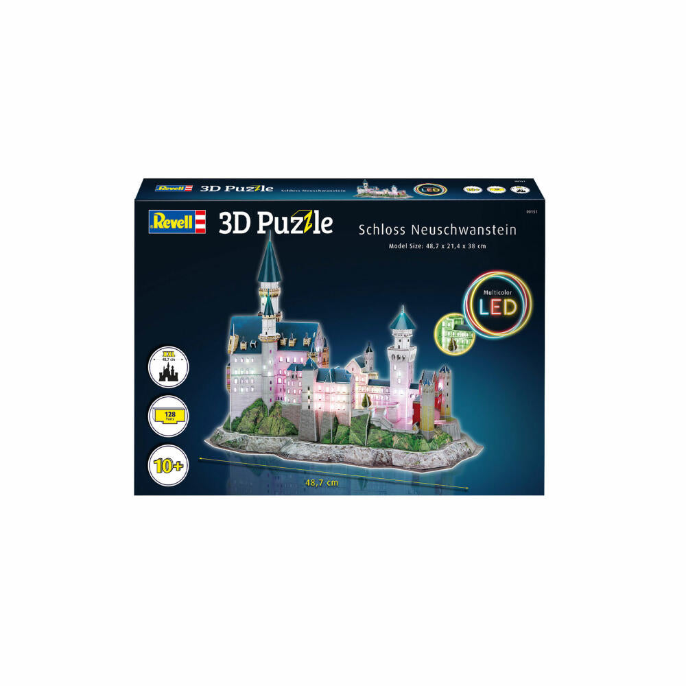Revell 3D Puzzle Schloss Neuschwanstein, LED Edition, mit Beleuchtung, 128 Teile, ab 10 Jahren, 00151
