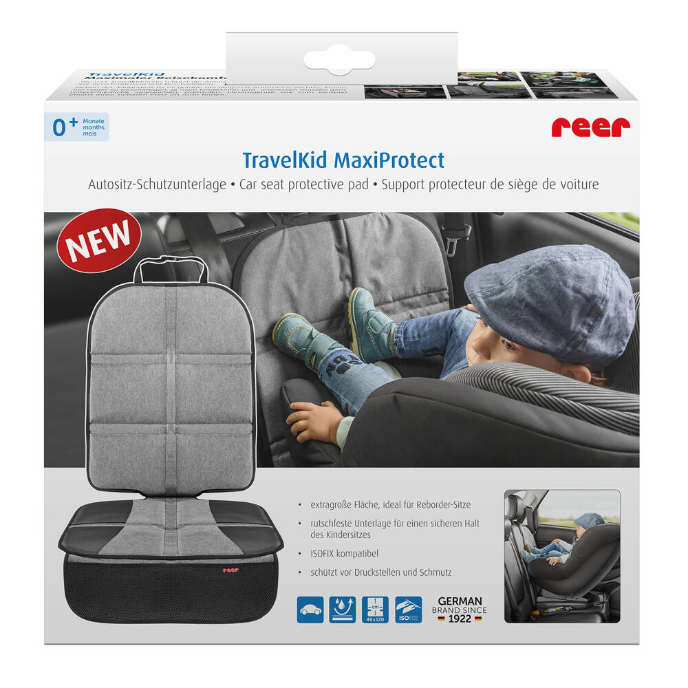 reer TravelKid MaxiProtect Autositz-Schutzunterlage, Unterlage für Kindersitz, Kindersitzunterlage, mit Taschen, 86071