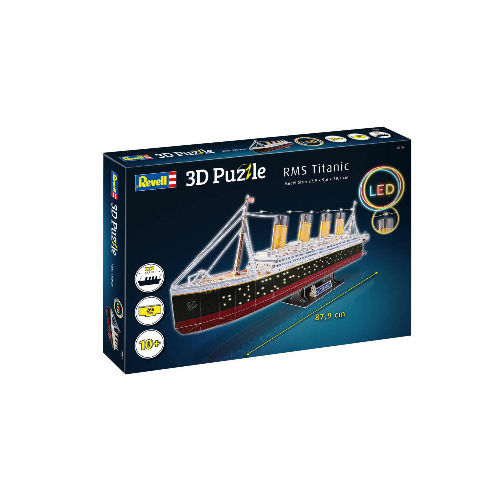 Revell 3D Puzzle RMS Titanic - LED Edition, Kreuzfahrtschiff, 3D-Bausatz, 266 Teile, 00154