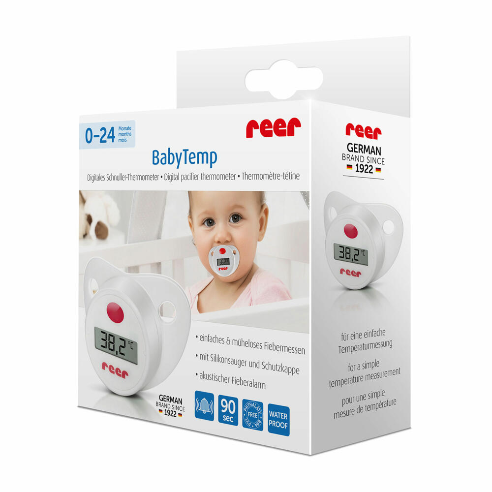 reer Digital pacifier thermometer, digital thermometer, fever measuring device, temperature measurement for babies, 9633