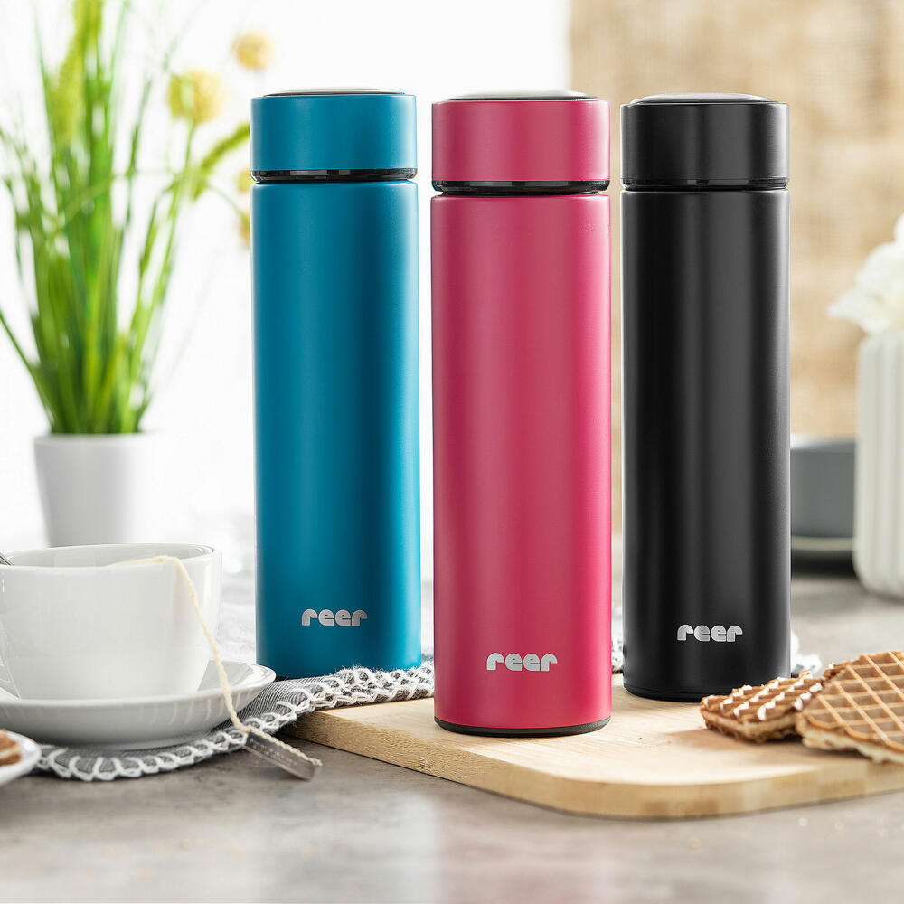 reer ColourDesign stainless steel insulated bottle, insulated bottle, thermos flask, insulated bottle, berry red, 450 ml, 90014
