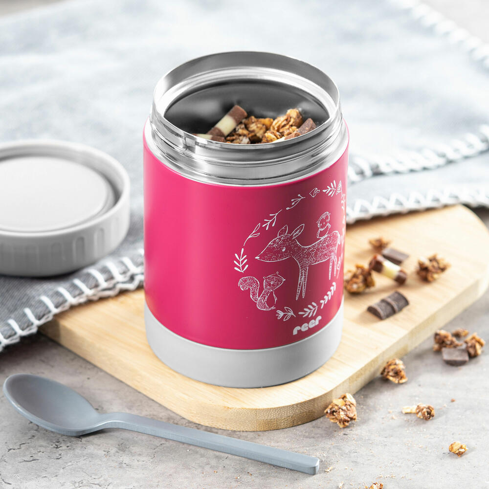 reer ColourDesign stainless steel warming box, thermo box, thermo container, baby food, berry red, 300 ml, 90412