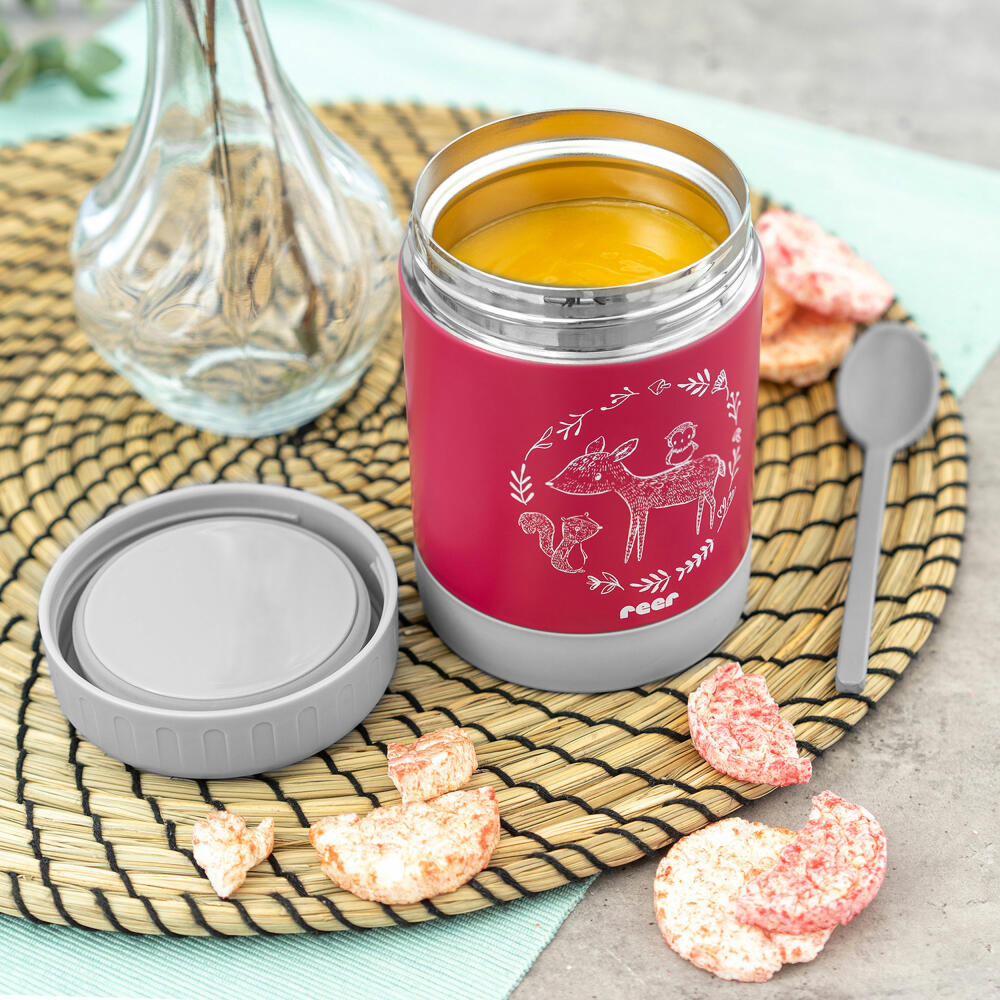 reer ColourDesign stainless steel warming box, thermo box, thermo container, baby food, berry red, 300 ml, 90412