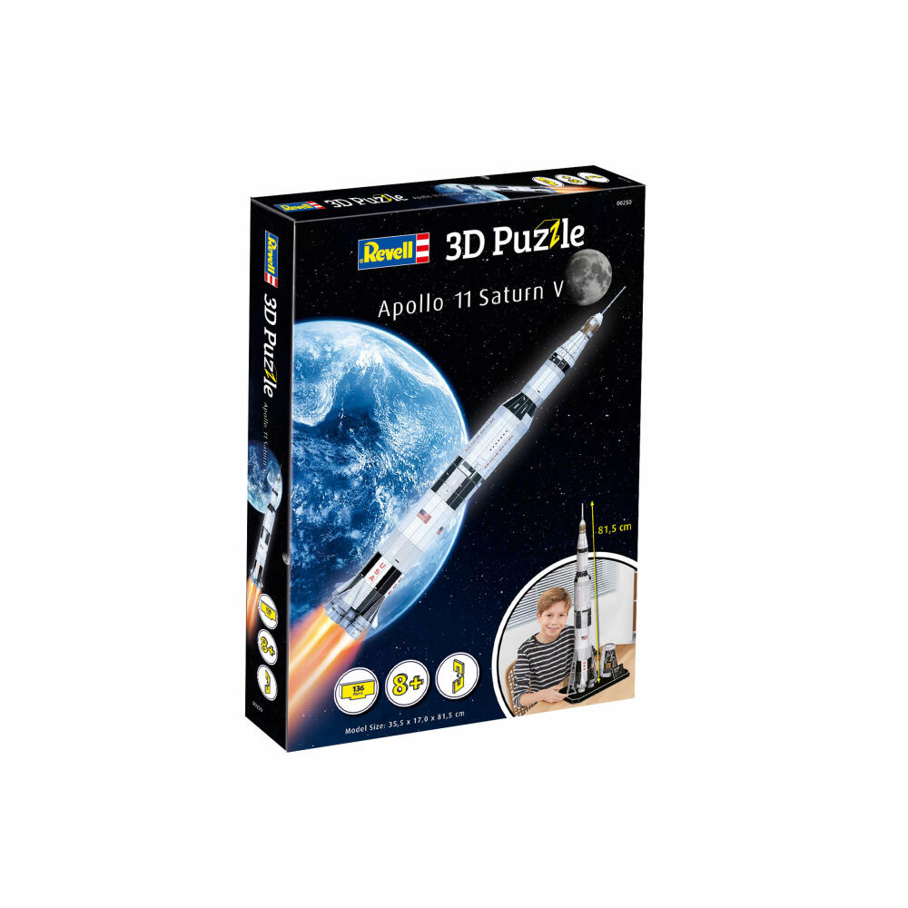 Revell 3D Puzzle Apollo 11 Saturn V, Raumfahrt-Rakete, 3D-Steckpuzzle, 136 Teile, 00250