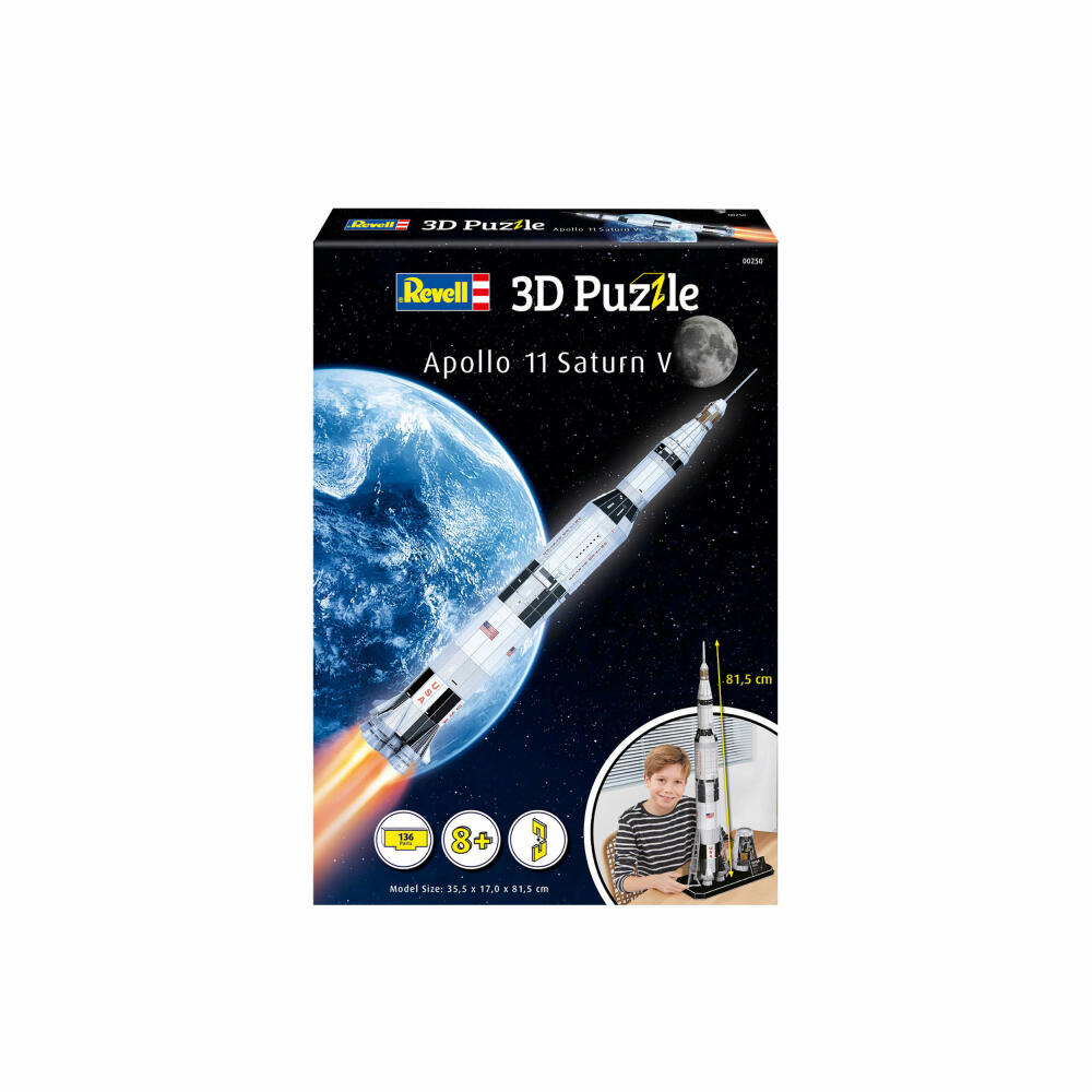 Revell 3D Puzzle Apollo 11 Saturn V, Raumfahrt-Rakete, 3D-Steckpuzzle, 136 Teile, 00250