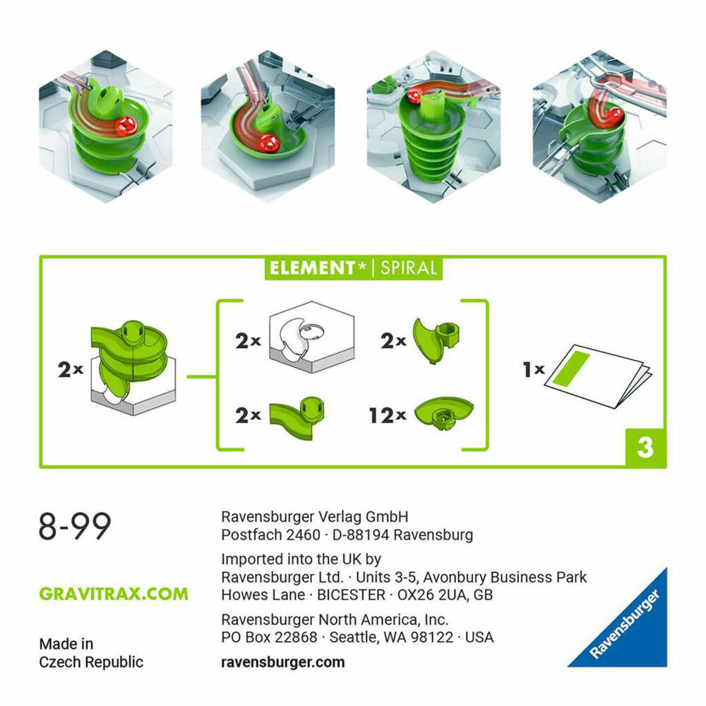 Ravensburger GraviTrax Element Spiral, Erweiterung, Interaktives Kugelbahnsystem, Kugelbahn, Zubehör, 22424
