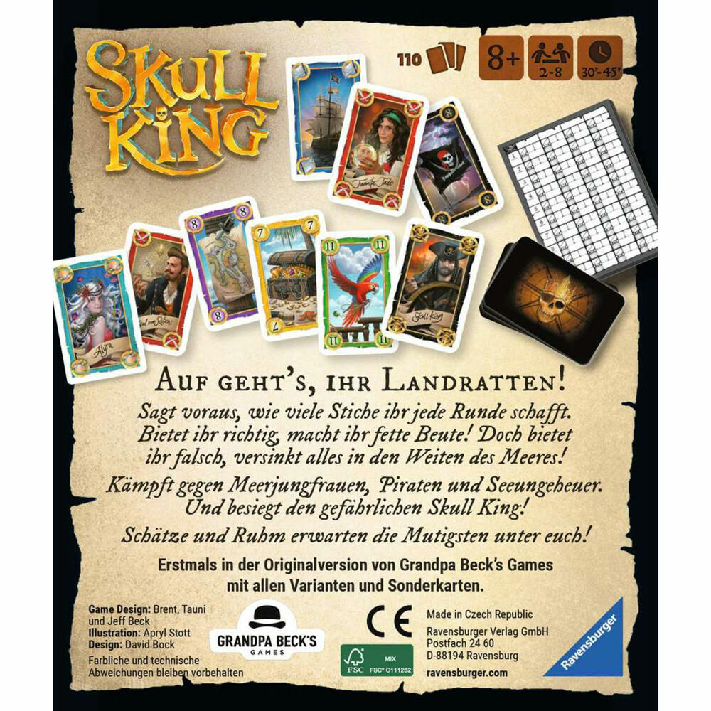 Ravensburger Skull King, trick-taking card game, card game, family game, ages 8 and up, 22578
