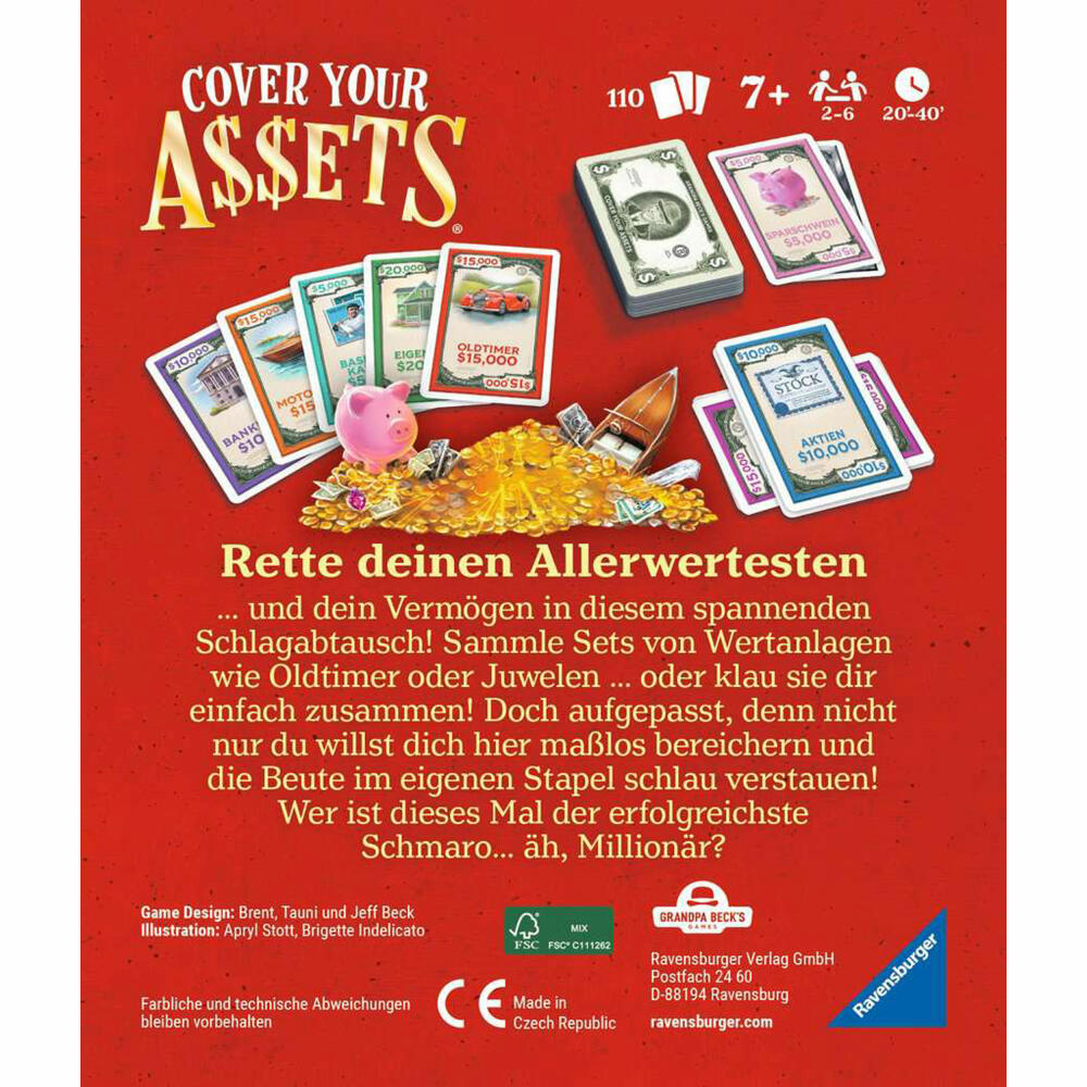 Ravensburger Cover your Assets, Kartenspiel, Familienspiel, Kinderspiel, ab 7 Jahren, 22577