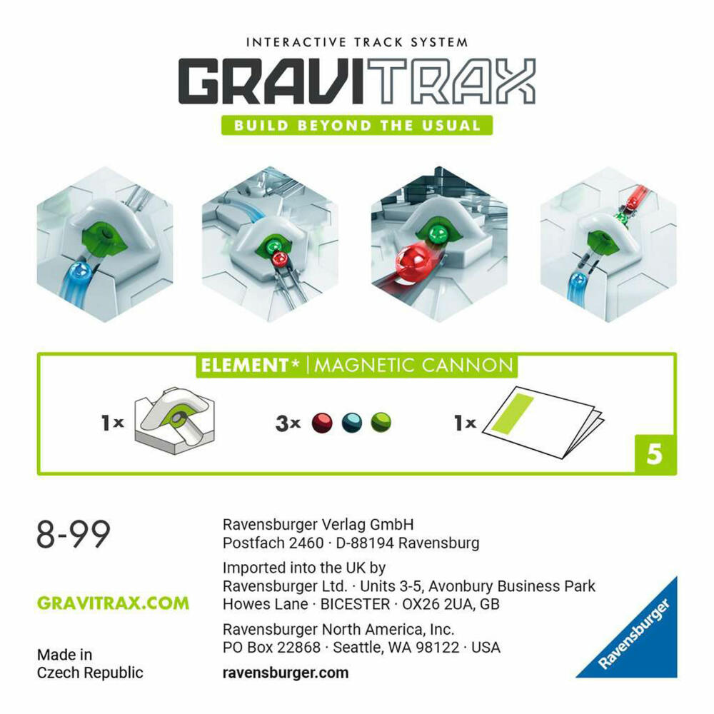 Ravensburger GraviTrax Element Magnetic cannon, Erweiterung, Interaktives Kugelbahnsystem, Kugelbahn, Zubehör, 22413