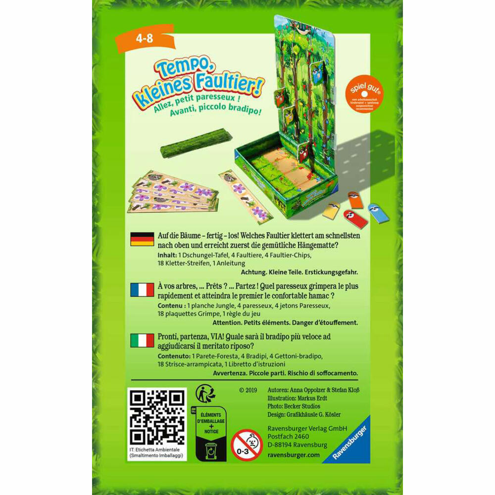 Ravensburger Reisespiel Tempo, kleines Faultier!, für Kinder ab 4 Jahren, 23463