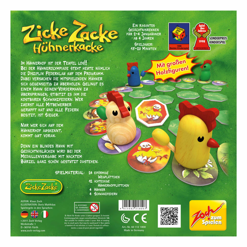 Zoch Zicke Zacke Hühnerkacke, Gedächtnisspiel, Merk Spiel, Brettspiel, Gesellschaftsspiel, Kunststoff, 601121800