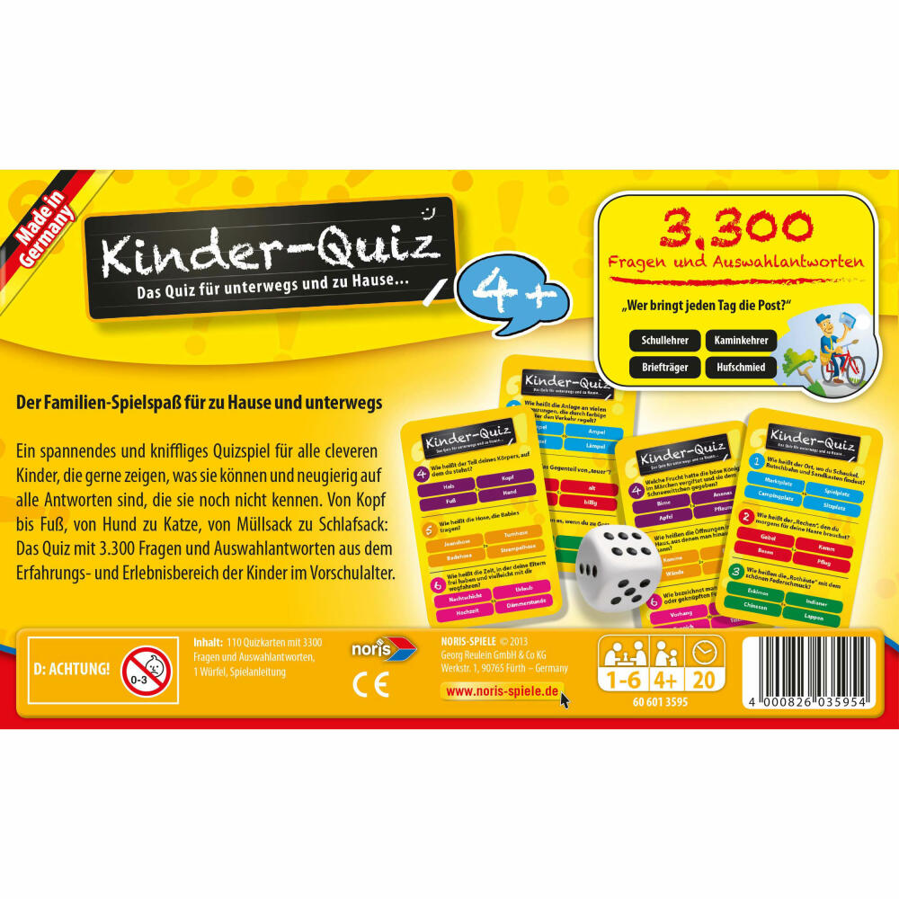 Noris Kinderquiz für schlaue Kids, Quiz, Ratespiel, Wissensspiel, Lernspiel, Kinder, Spiel, 4+, 606013595