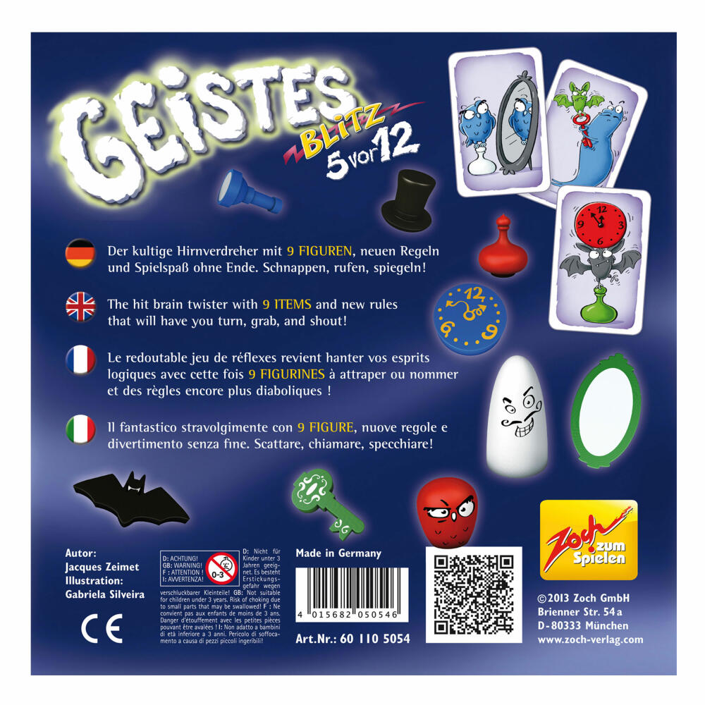 Zoch Geistesblitz 5 vor 12, card game, reaction game, cards, board game, wood, 601105054