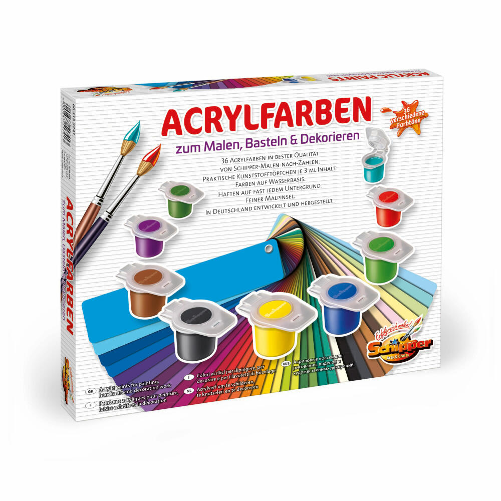 Schipper Painting by Numbers 36 Acrylic Paints, Paint, Brush Paint, Acrylic, Palette, with Brush and Pot, 605190741