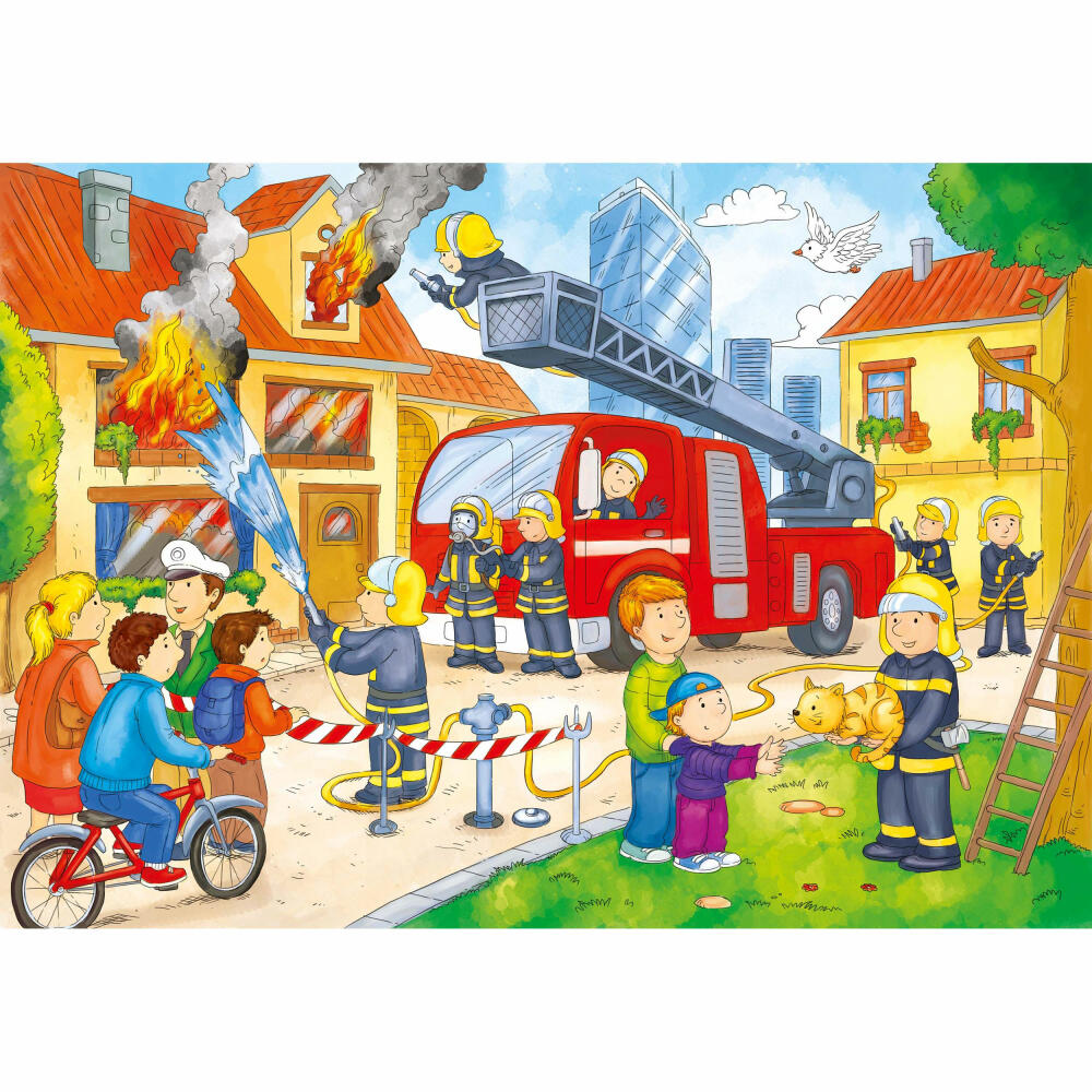 Noris XXL Puzzle Feuerwehr im Einsatz, Kinderpuzzle, Kinder, Spiel, Spielzeug, 45 Teile, 64 x 44 cm, 606038000