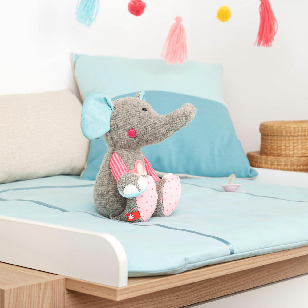 sigikid Patchwork Sweety Elefant, Kuscheltier, Plüschtier, Stofftier, Polyester, 31 cm, Rosa, 42846