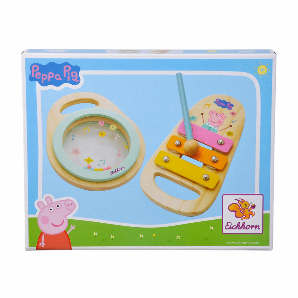 Eichhorn Peppa Pig / Wutz wooden music set, 2-piece, hand drum, xylophone, musical instrument, children, 109265761