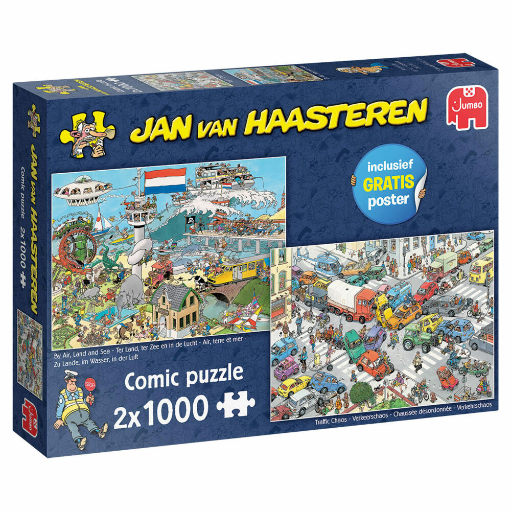 Jumbo Spiele Jan van Haasteren - Verkehrschaos & Zu Luft, Land und See, Puzzle, Erwachsenenpuzzle, Puzzlespiel, 2 x 1000 Teile, 20073