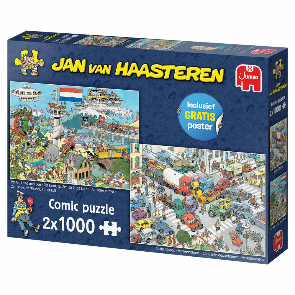 Jumbo Spiele Jan van Haasteren - Verkehrschaos & Zu Luft, Land und See, Puzzle, Erwachsenenpuzzle, Puzzlespiel, 2 x 1000 Teile, 20073