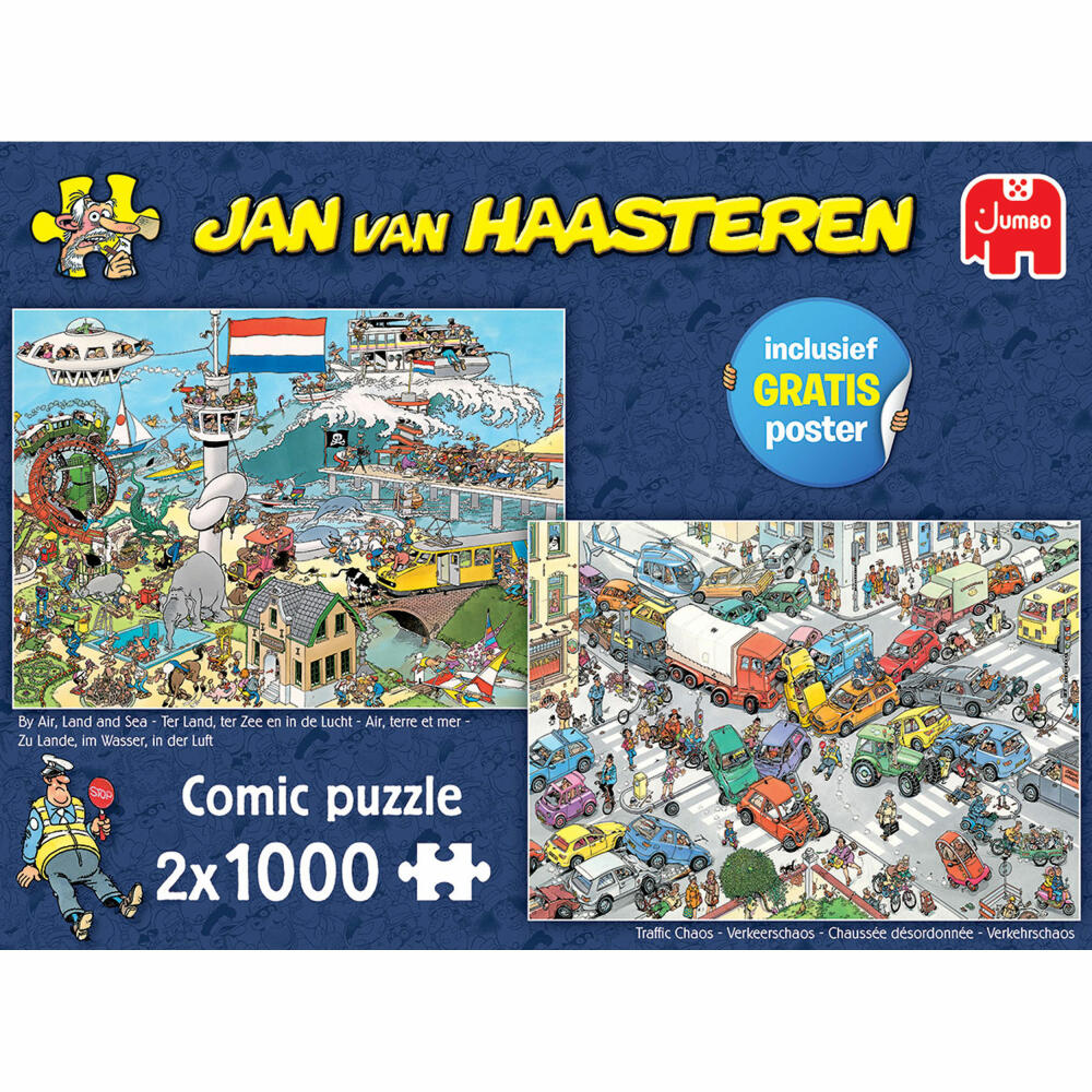 Jumbo Spiele Jan van Haasteren - Verkehrschaos & Zu Luft, Land und See, Puzzle, Erwachsenenpuzzle, Puzzlespiel, 2 x 1000 Teile, 20073
