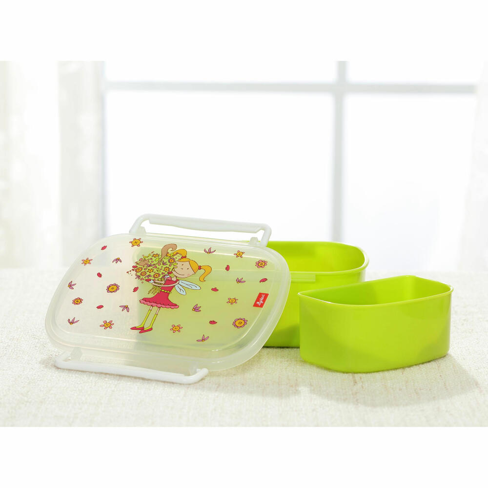 sigikid Brotzeitbox Fee Florentine, Brotbox, Brotdose, Butterbrotdose, Vesperdose, Kinder, Kunststoff, Grün / Pink, 24782