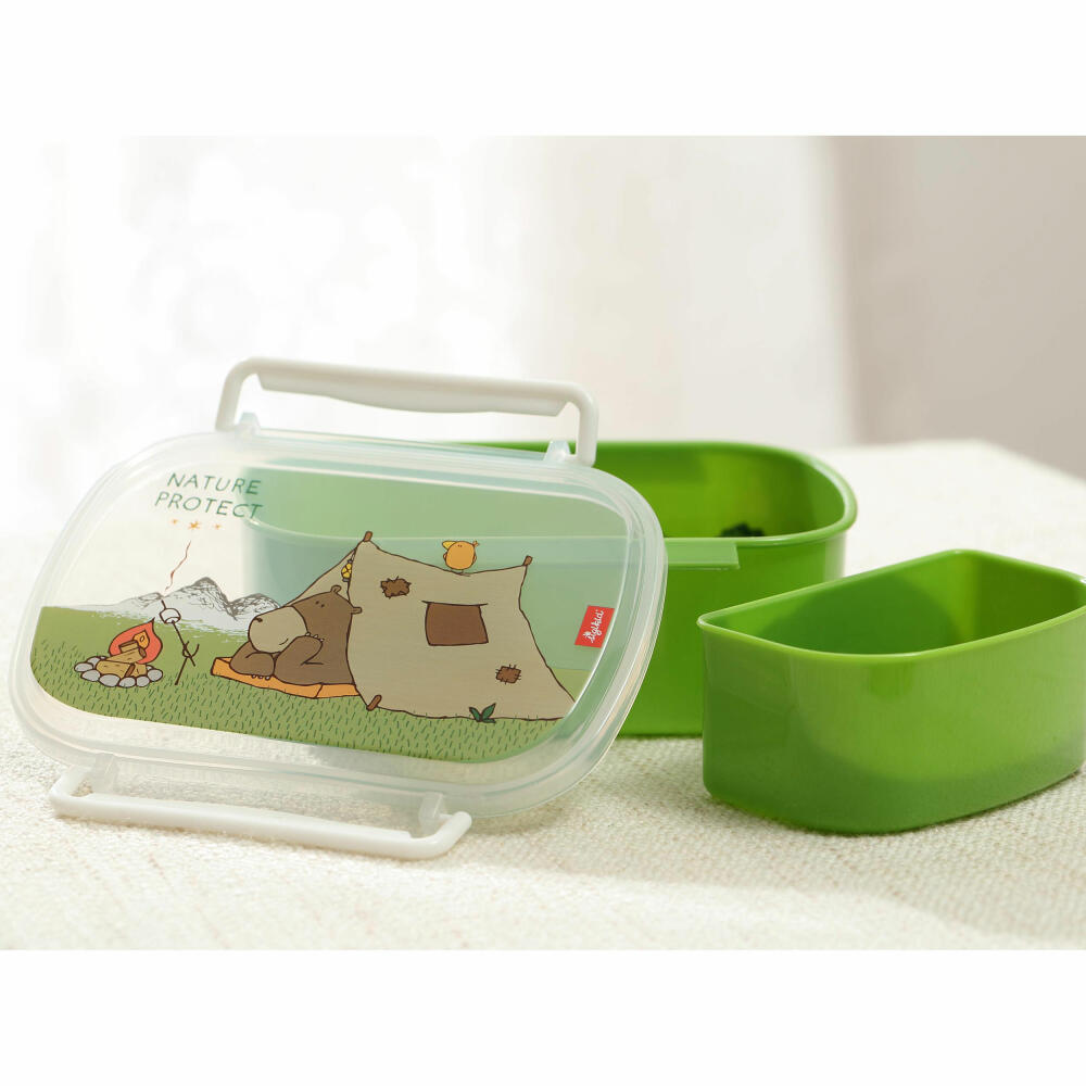 sigikid Brotzeitbox Forest Grizzly, Brotbox, Brotdose, Butterbrotdose, Vesperdose, Kinder, Kunststoff, Grün, 24780