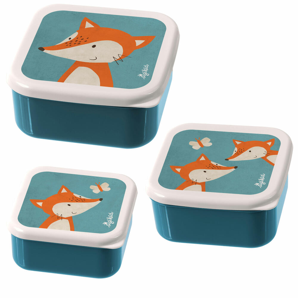 sigikid Snackboxen Fuchs, 3-tlg., Lunchbox, Brotdose, Vesperdose, Brotbox, Frühstücksdose, Kinder, Kunststoff, Blau, 24985