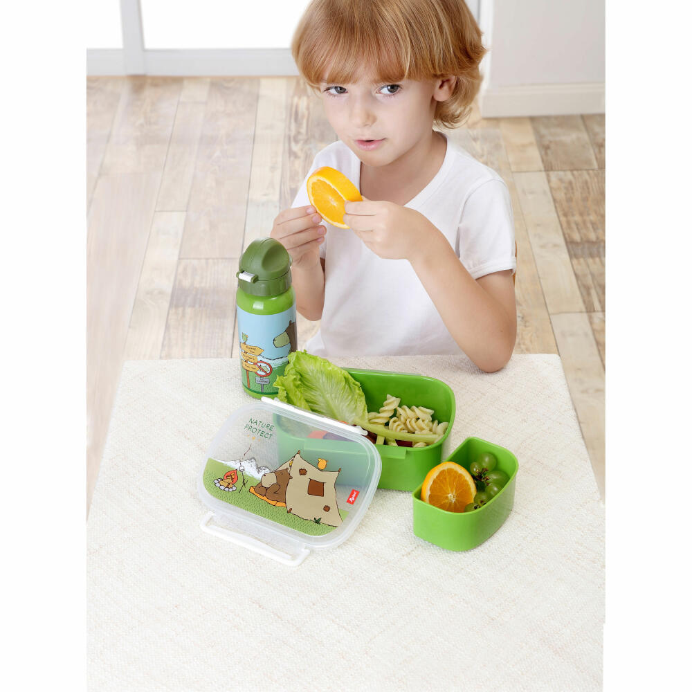 sigikid Brotzeitbox Forest Grizzly, Brotbox, Brotdose, Butterbrotdose, Vesperdose, Kinder, Kunststoff, Grün, 24780