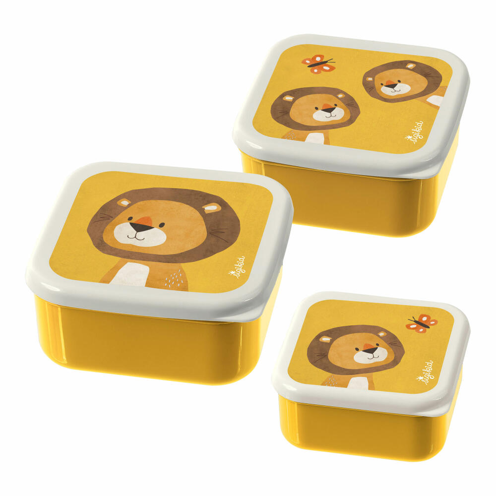 sigikid Snackboxen Löwe, 3-tlg., Lunchbox, Brotdose, Vesperdose, Brotbox, Frühstücksdose, Kinder, Kunststoff, Gelb, 25114