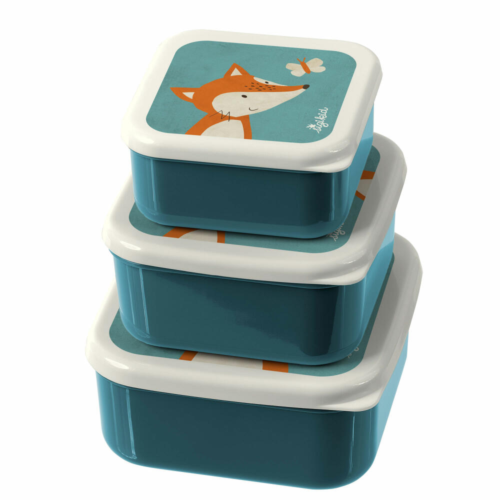 sigikid Snackboxen Fuchs, 3-tlg., Lunchbox, Brotdose, Vesperdose, Brotbox, Frühstücksdose, Kinder, Kunststoff, Blau, 24985