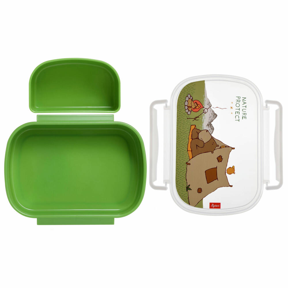 sigikid Brotzeitbox Forest Grizzly, Brotbox, Brotdose, Butterbrotdose, Vesperdose, Kinder, Kunststoff, Grün, 24780