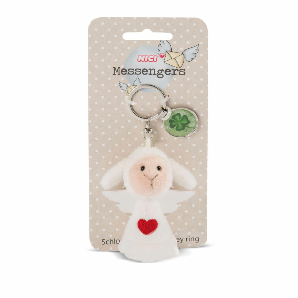 NICI Messenger Angel with Heart Keyring, with Cloverleaf Pendant, Guardian Angel, Lucky Charm, 7 cm, 47521
