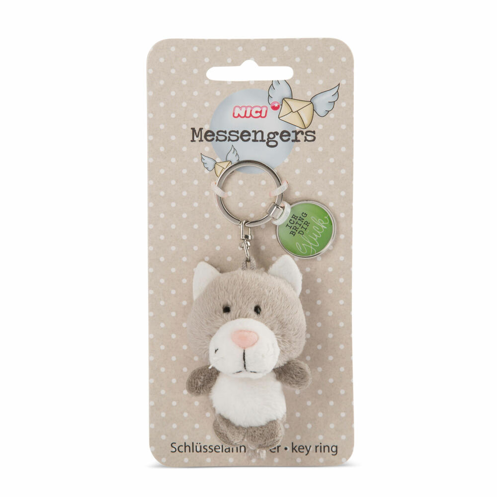 NICI Messenger Katze Schlüsselanhänger, mit Anhänger Ich bringe dir Glück, Schlüssel Anhänger, Glücksbringer, 7 cm, 47529