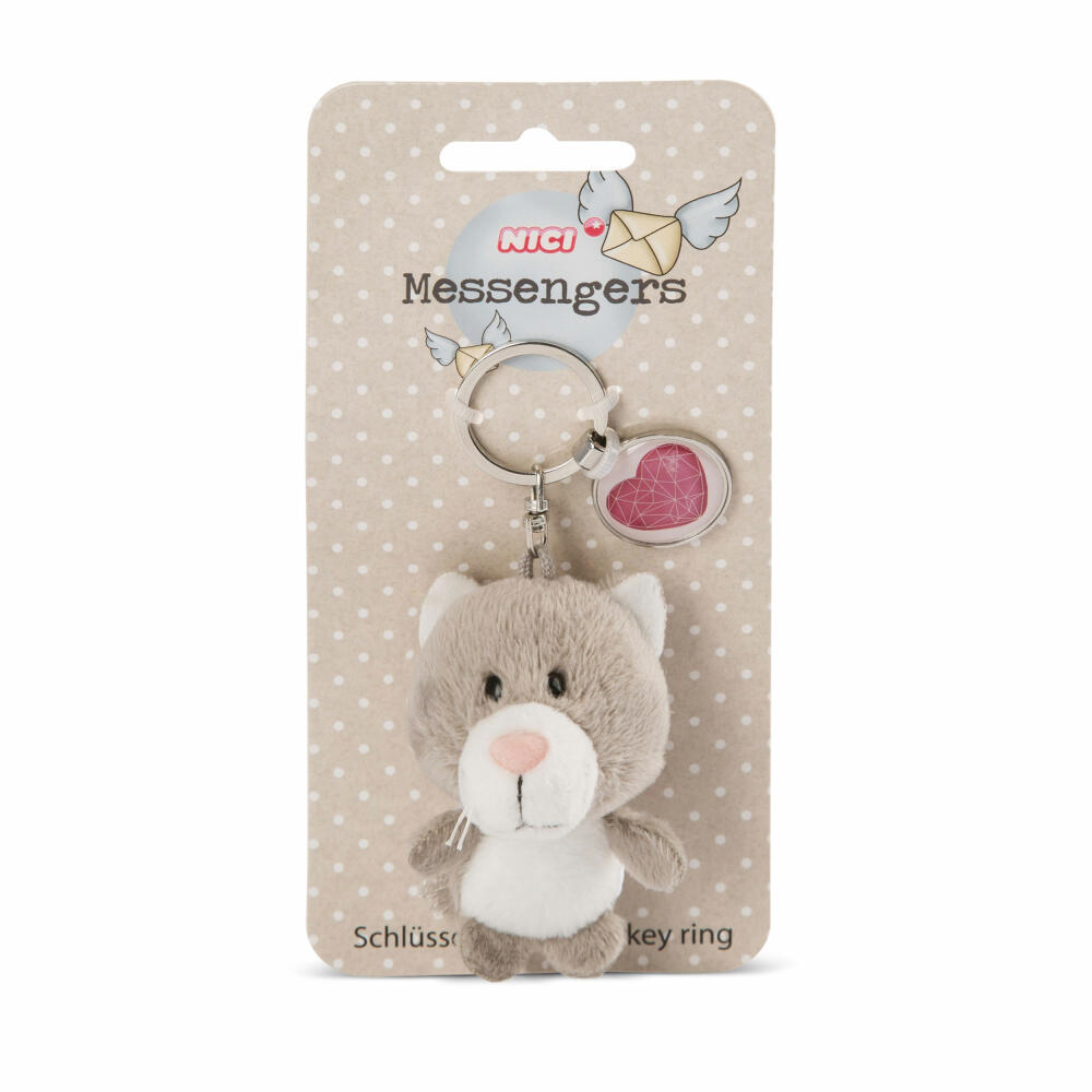 NICI Messenger Katze Schlüsselanhänger, mit Anhänger Herz Symbol, Schlüssel Anhänger, Glücksbringer, 7 cm, 47531