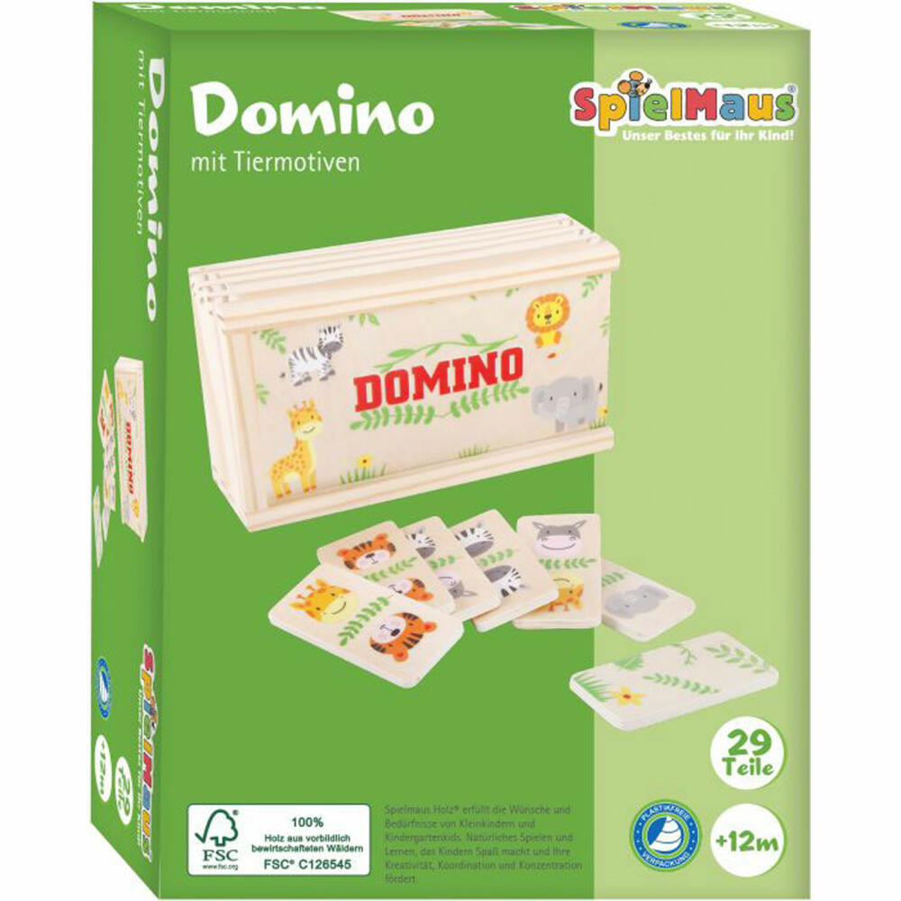 SpielMaus wooden domino with animal motifs, 28 pieces